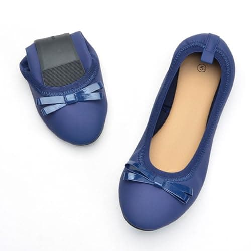 UK Ladies' Rollable Ballet Pumps Space-Saving Travel Flats Formal Wedding Shoes Women Memory Foam Collapsible Flats | Lightweight Foldable Design Blue — view 3