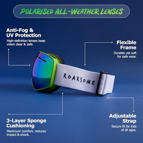 Roarsome Kids Ski Goggles | Anti-Fog UV Protection with OTG Fit & Strap — view 4