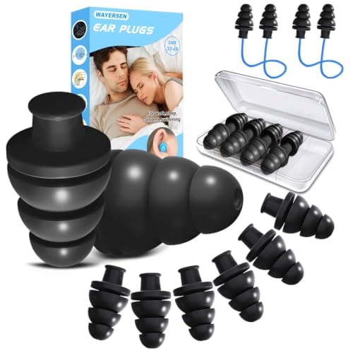 Silicone Ear Plugs 8 Pairs, 33dB Noise Cancel for Sleeping, Reusable Black