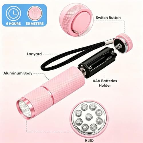 WSHuayee 2 PCS Super Bright Mini Torches with 9 LEDs, Battery Powered Small Torch with Lanyard, Glow in Dark Pocket Flashlight for All Ages Camping Hiking Emergency Outdoor Gifts (Blue+Pink) — view 4