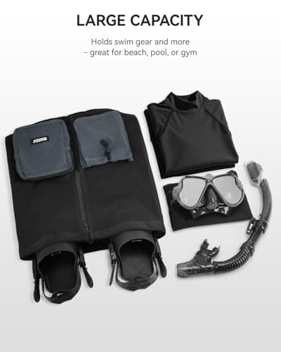 WANDF Swim Bag Mesh Backpack with Wet Dry Compartment, Waterproof Drawstring Sports Bag for Men Women, Large Gym Swim Beach Bag for Workout, Pool, Travel, PE Kit (Black) — view 3
