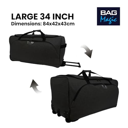 Bordlite 34" Black XXL 3-Wheel Holdall – Extra Large Twill Travel Bag with Extendable Handle & 156L Capacity – Durable Rolling Luggage for Long Trips & Family Holidays — view 6