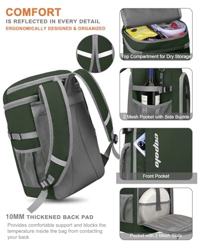 Capolo Portable Travel Cooler Backpack for Camping Picnic (Green Leather, 36 Cans) — view 6