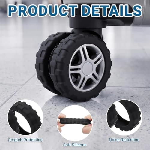 Heryson 8 Pcs Silicone Suitcase Wheel Protectors, Anti Scratch Noise Reduction Luggage Wheel Covers, Wear Resistant Spinner Wheel Protective Caps for Most Travel Trolley Suitcase Wheels — view 2
