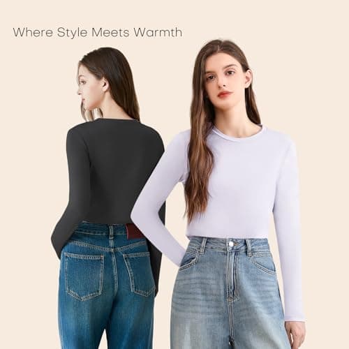 POWER FLOWER Women’s Lightweight Thermal Base Layer – Long Sleeve Round-Neck Silky Thermal Undershirt (S-M, LY140-Light Lavender) — view 6