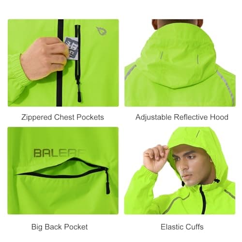 baleaf Waterproof Jacket Mens Cycling Jackets Reflective Running Outdoor Rain Coats Lightweight for Men Walking Hiking Packable Fluorescent Yellow XL — view 4