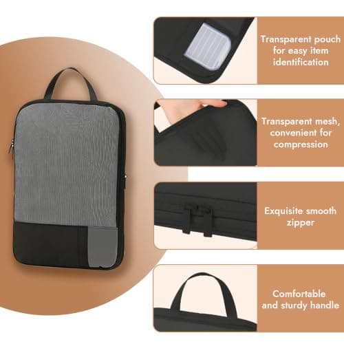 6 Set Compression Packing Cubes for Suitcases Backpack,Waterproof Travel Suitcase Packing Storage Clothes Shoes Bags with Dual-Zipper Expandable for Travel Accessories and Essentials,Black — view 3