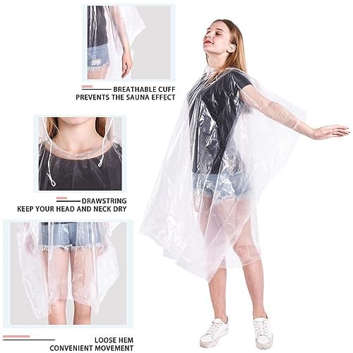 TUNCHMO Disposable Rain Ponchos for Adults 6 Pack Extra Thick — view 2