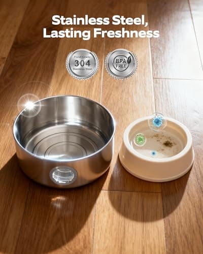 Cat Water Fountain for Drinking Wireless: Cordless Stainless Steel Cat Fountain - 2.6L Automatic Pet Water Dispenser Battery Operated with Motion Sensor Indoor - Rechargeable Pet Fountain Water Bowl — view 6