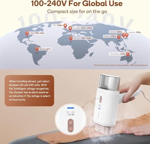 Newbealer Dual Voltage Travel Clothes Steamer, Gold — view 4