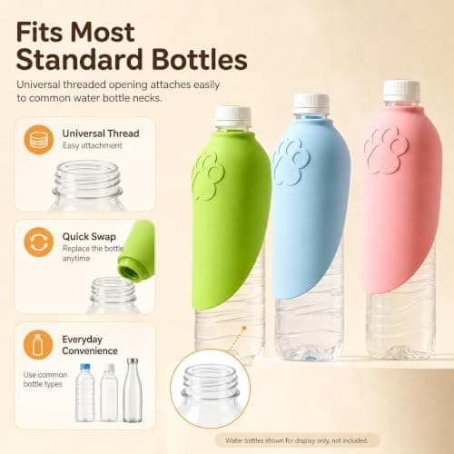 Dog Water Bottle Bowl 3 Pcs, Portable Pet Water Bowl Caps with Carry Straps, Silicone Travel Dog Water Dispenser Attachments for Walks, Hiking, Fits Standard Bottles (Bottle Not Included) — view 4