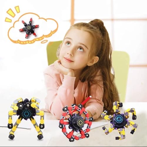 Ranzah Sensory Fidget Hand Spinner ADHD Stress Relief Transformable Robot Fingertip Fun Creative Travel Toy for Kids Teens Adults Mechanical Gyro Birthday Gift (Blue) — view 5