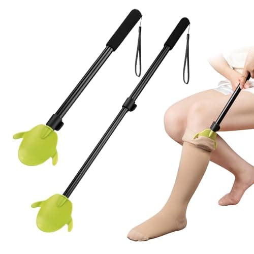 Compression Sock Aid Device for Removing Socks,Sock Assistant,Shoe Horn Long Handle,2 in 1 Adjustable Aluminum Tube 16"-27" Independent Living Aids for Seniors,Elderly, Disabled Men and Women(1 Pack)