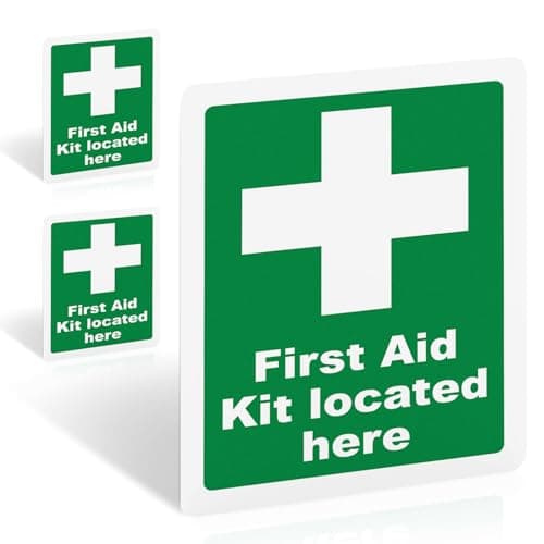 First Aid Kit Located Here Signs, 3 Pack, 200x150mm Vinyl Safety Stickers