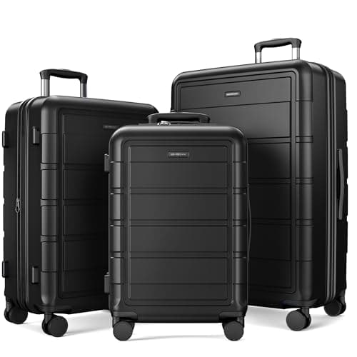 SHOWKOO Luggage Set 3 Piece Hardshell PC Expandable Suitcase, Black