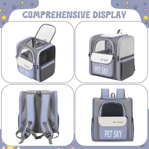 Cat Carrier Backpack, Breathable Pet Backpack for Cat & Small Dog 7 Kg, Foldable Cat Rucksack with Front Zipper Storage & Inner Safety Lead — view 5