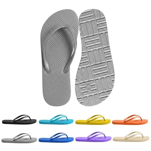Women's Non-Slip Flip Flops Ultra Lightweight Basic Thongs Rubber Soft Slide Slip-on Shoes Beach Pool Shower Sandals (Grey, Adult, Women, 6, Numeric Range, UK Footwear Size System, 7, Medium)