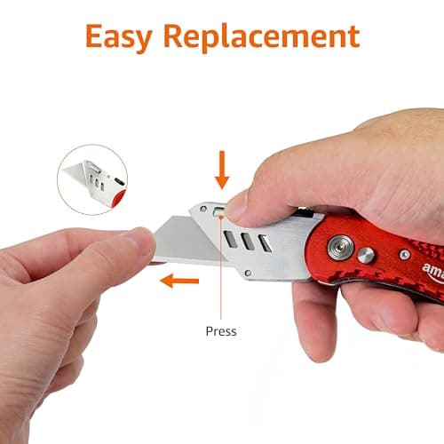 Amazon Basics Durable Folding Utility Knife with Aluminum Body, Red — view 3