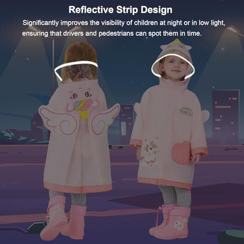 Hovkib Kids Raincoat Toddler Rain Poncho Girls Boys Waterproof Rain Jacket Lightweight Rain Cover for 2-9 Years — view 4