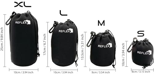REFLEX CAMERA Drawstring Camera Lens Pouches 4 Pack (S/M/L/XL) Thick Padded Pouch Set for Maximum Protection Waterproof Shockproof Dust Resistant Neoprene Cases for Canon, Nikon, Pentax, Sony, Olympus — view 2