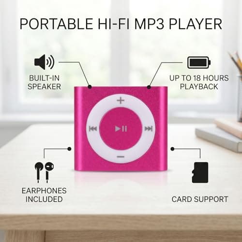 Cocoarm MP3 Player Aluminum Alloy Music Player with Built in Speaker 64GB Card Support HiFi Sound 18 Hour Playback 3.5mm Earphones for Students Running Travel (Rose Red) — view 3