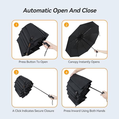 TechRise Umbrella Compact Windproof Travel Umbrellas: Easy Auto Open Close, Strong Fiberglass Frame, Durable Folding Lightweight Portable Automatic Backpack Umbrella for Men and Women, 10 Ribs — view 6