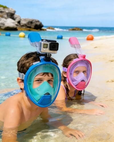 Snorkel Mask for Kids,Full Face Diving Mask Anti-Fog, Anti-Leak 180°view Design, Snorkeling Mask Set for Kids Girls Boys- Sports Camera Compatible(BlueGreen XS) — view 3