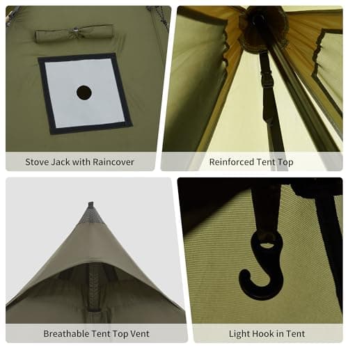 Naturehike Pyramid Teepee Tent Fire-Retardant Ridge Tent 4 Person Camping Tent with Stove Jack Waterproof Windproof Easy Assembly Indian Tent for Outdoors Camping Families — view 3