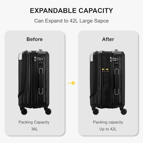 LEVEL8 Carry on Suitcase Expandable with 4pcs Luggage Organiser Set, 55CM Hand Case with Laptop Compartment ABS+PC Hardshell Spinner Cabin Size with 4Wheel TSA, Black — view 4
