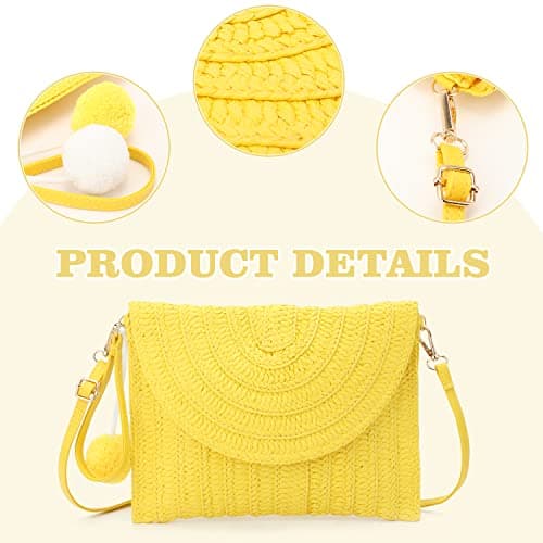Syrads Women's Straw Clutch Purse Summer Beach Bags Envelope Evening Clutch Woven Handbags,Yellow C — view 6