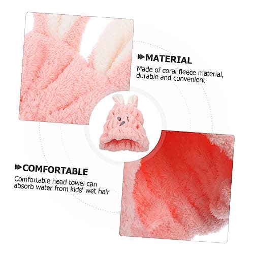 NULYLU Pink Cartoon Hair Drying Towel Cap for Baby and Boys and Girls, Water Absorbent Coral Fleece Head Wrap Towel, Soft Quick Drying Hat for Home and Outdoor Travel Use — view 3