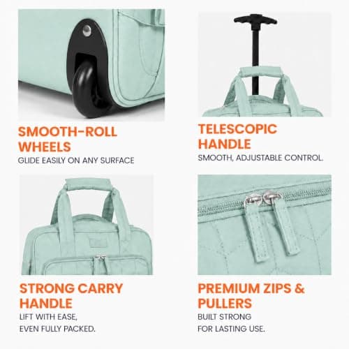 Bordlite EasyJet Underseat Cabin Bag 45x36x20cm – Wheeled Travel Holdall with Trolley Handle – Lightweight Polyester Soft Shell Carry On Luggage – Fits EasyJet Free Bag Allowance - Mint — view 2