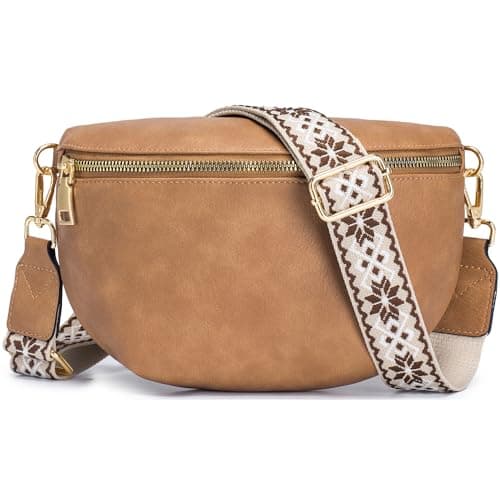 Roulens Crossbody Bag for Women Fashion Waist Packs Soft Vegan PU Leather Belt Bag Large Capacity Shoulder Bag with Adjustable and Removable Wide Strap