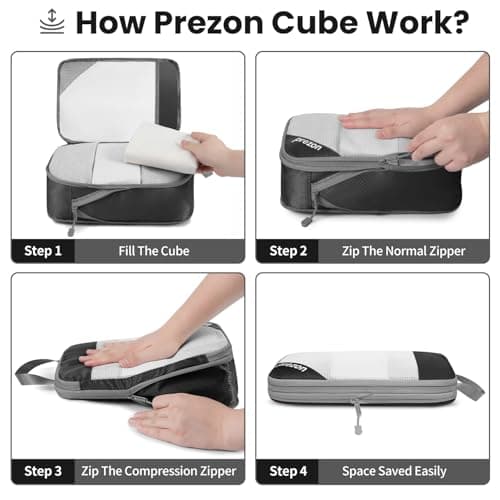 Prezon Versatile 6-Set Compression Hollow Packing Cubes, Full Open Visible Design, Space-Saving and Lightweight, Customized Cationic Material, Portable and Durable Luggage Organizer, Black — view 6