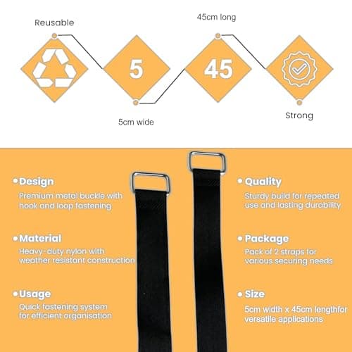 Nylon Heavy Duty Reusable Hook and Loop Cinch Straps Extra Strong Adjustable Tie Downs for Cables, Luggage, Tyre Straps, Bundles (4 Pack,17.8in x 1.96in,Black) — view 5