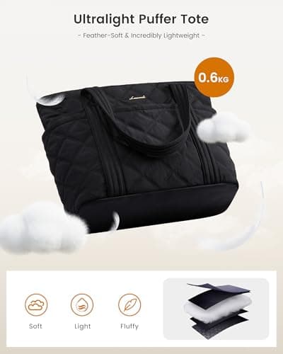 LOVEVOOK Laptop Tote Bags for Women, Lightweight Puffer Handbag for School, Large Work Handbags Ladies Tote Bag with Zip, Quilted Shoulder Bag for College Shopping Work Travel Gym Beach — view 5