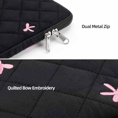 JOOEER 13-14" Laptop Sleeve, Bow Embroidered with Storage Pouch, Black — view 6