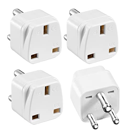 LUKELI 4 Pack UK to India Plug Adapter India Travel Adapter (White 4 Pack)