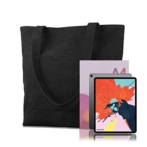 Kememo Corduroy Tote Bag with Zip, Shoulder Bag Women's Hobos Handbags Large Capacity Shopping Bag with Inner Pocket, Black — view 4