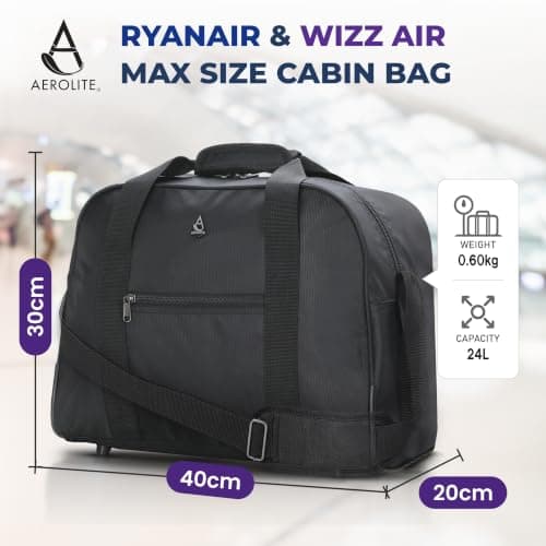 Aerolite 40x30x20 Ryanair Wizz Air Max Under Seat Carry On Bag Black — view 2