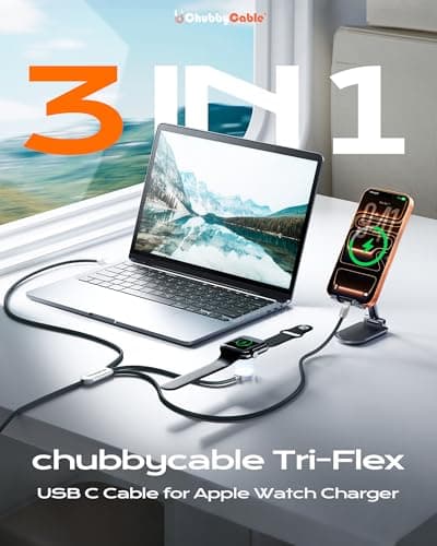 ChubbyCable 3 in 1 USB C Cable 100W for Apple Watch Charger, Orange, 4.1ft — view 2