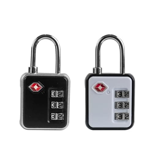 UP Security TSA-Approved Combination Padlock - Durable, Resettable, Compact Travel Lock for Luggage, Suitcase, Gym Locker, and More (Black+White)