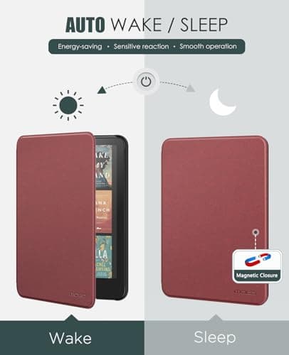 MoKo Case for 7" Kindle Paperwhite 12th Gen&Colorsoft 2024, Denim Wine Red — view 5