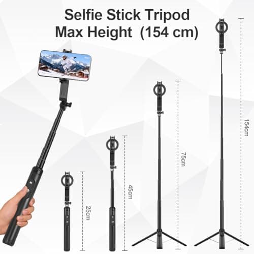AOOTE Magnetic Selfie Stick Tripod, 154cm Extendable and Portable Selfie Stick with Detachable Wireless Remote＆Phone Clip, Magnetic Attraction Mobile Phone Tripod Stand Compatible with iPhone,Android — view 2