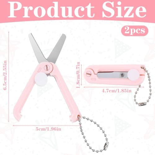 2Pack Pink Foldable Scissors Small, Portable Pocket Travel Scissor for Airplane, Travel, Office, Craft, Sewing, Home — view 2