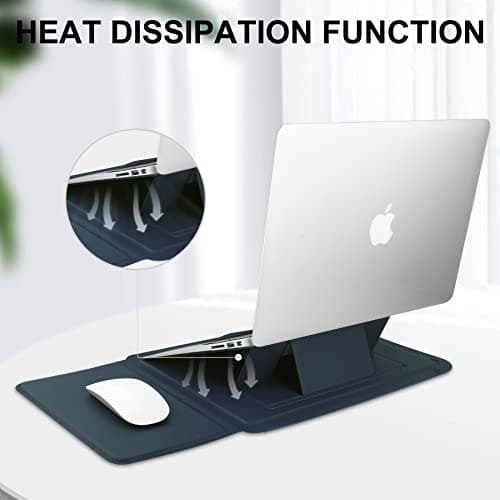 HoYiXi 14 Inch Laptop Sleeve Case Leather Bag with Stand Compatible with MacBook Pro 14 2021/ASUS Vivobook 14/HP Pavilion X360/Lenovo IdeaPad 14/Dell Lenovo HP ASUS Acer HUAWEI Matebook 14'' PC, Navy — view 5