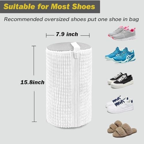 2-Pack Reusable Shoe Washing Bags, Heavy-Duty 360° Protection Laundry Bags with Zipper for Sneakers, Trainers & Delicate Clothing (White) — view 2