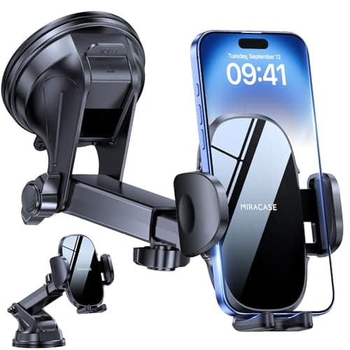 miracase Car Phone Holder for Cars Dashboard Windscreen Desk, 3in 1 Mobile Phone Mount Automobile Cradle 360° Rotatable Stand GPS Vehicle Mount for iPhone 17 16 15 Pro Plus Max 14 13 12 11Samsung