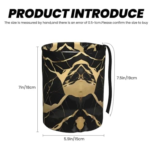 Black Marble Texture Gold Car Trash Can Leak-Proof Organizer For Long Road Trips And Family Vacations — view 3