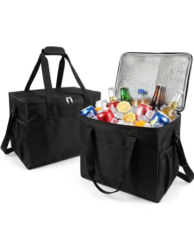 2 Pack Cooler Bag, 40L Large Lunch Cooler Bag with Adjustable Shoulder Strap, 2 Side Holder and Handle Straps Cool Box for Picnic, Ice Packs for Foldable Cooling Bags for BBQ, Party, Camping (Black)